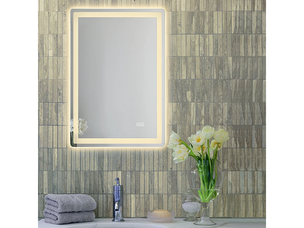 LuxuryBain- Specchio da Bagno LED Rettangolare 50x70, Luminosità Variabile, IP44 Bianco, Potenza 24-30W (6000K)