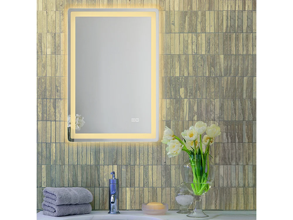 LuxuryBain- Specchio da Bagno LED Rettangolare 50x70, Luminosità Variabile, IP44 Bianco, Potenza 24-30W (6000K)