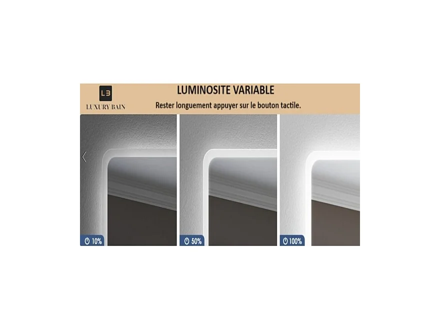 LuxuryBain- Specchio da Bagno LED Rettangolare 50x70, Luminosità Variabile, IP44 Bianco, Potenza 24-30W (6000K)