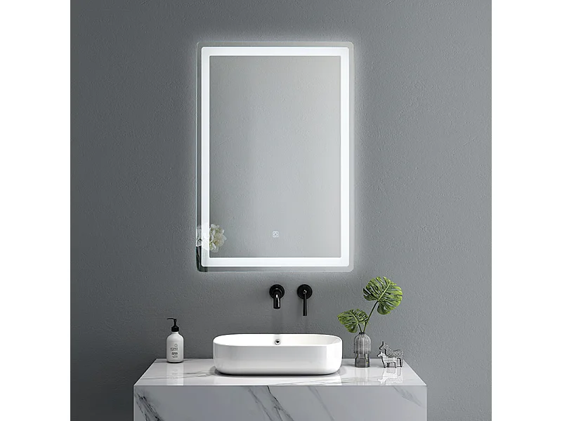LuxuryBain- Miroir de salle de bain LED à luminosité variable rectangulaire 50x70