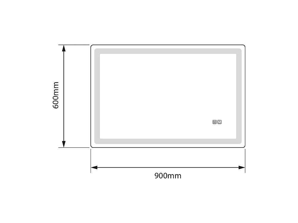 LuxuryBain- Rechthoekige LED Badkamerspiegel 90x60, Wit, Variabele Helderheid, IP44, 24-30W, 120 LEDs/m, Touchbediening