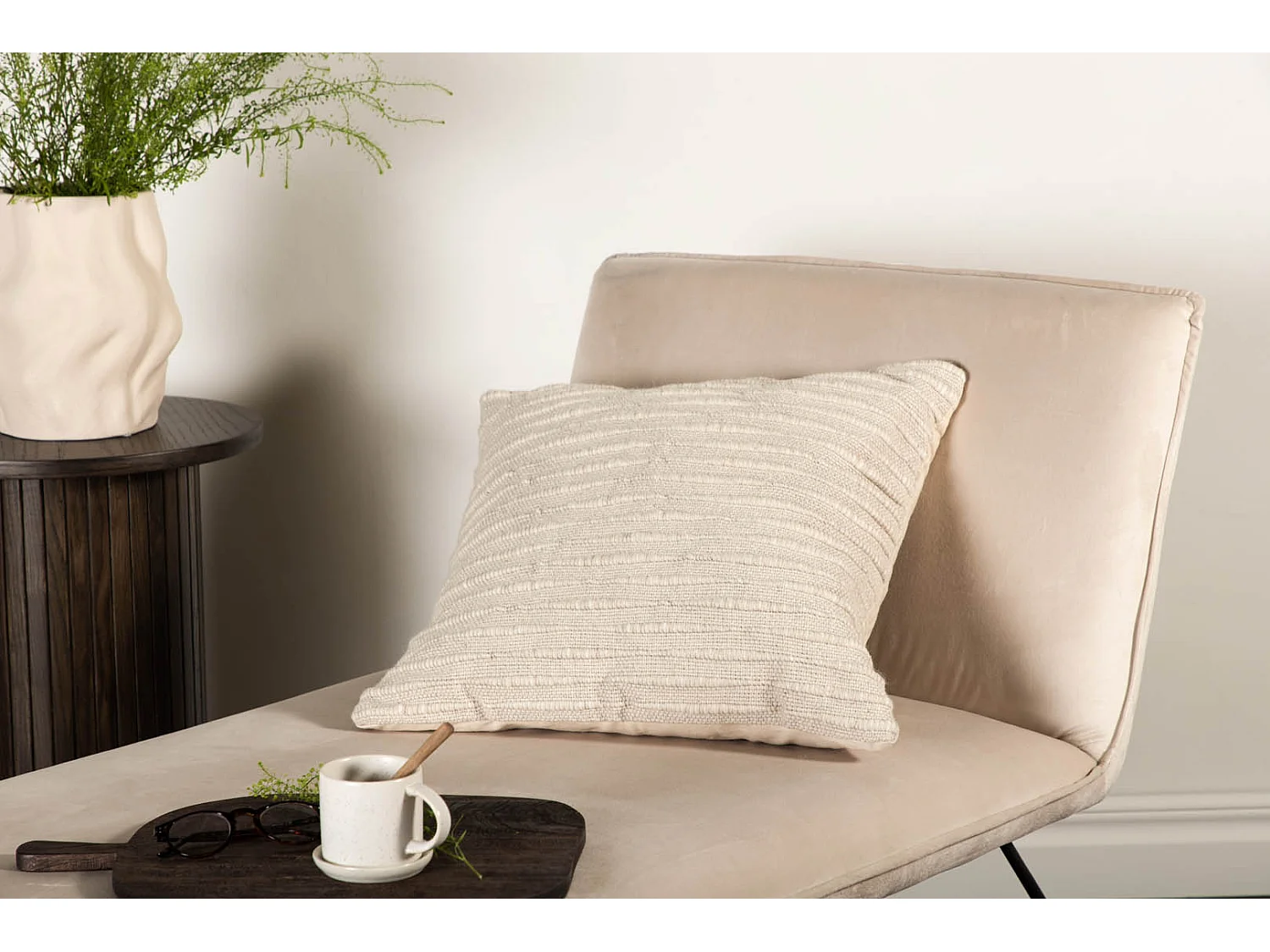 Chaise Longue en Velours "X-Lounge" 128cm Beige