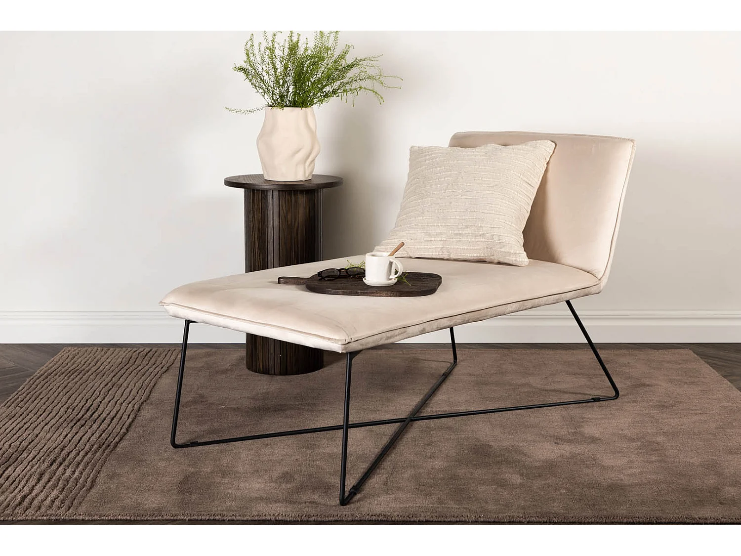 Chaise Longue en Velours "X-Lounge" 128cm Beige