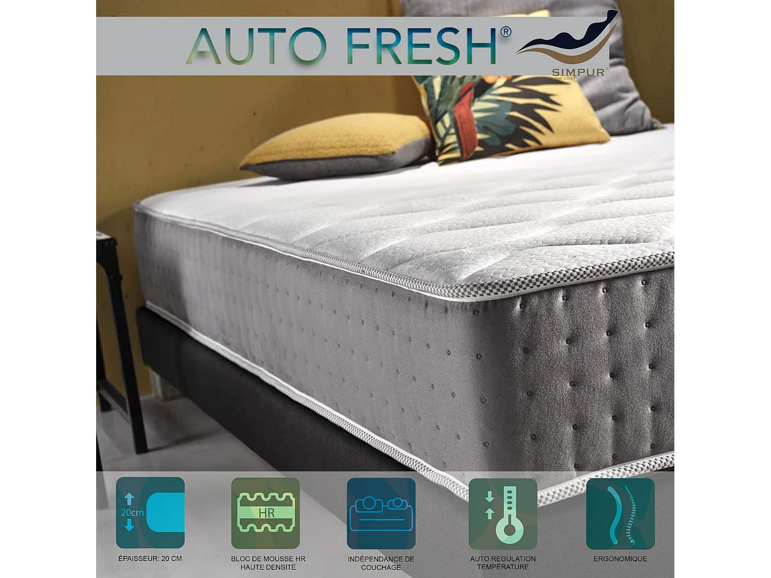 Matelas 90x200 mousse ergo equilibré® | mousse a mémoire de forme soft | épaisseur 19 cm | haute ventilation | thermoregulator | indépendance de couchage excelente