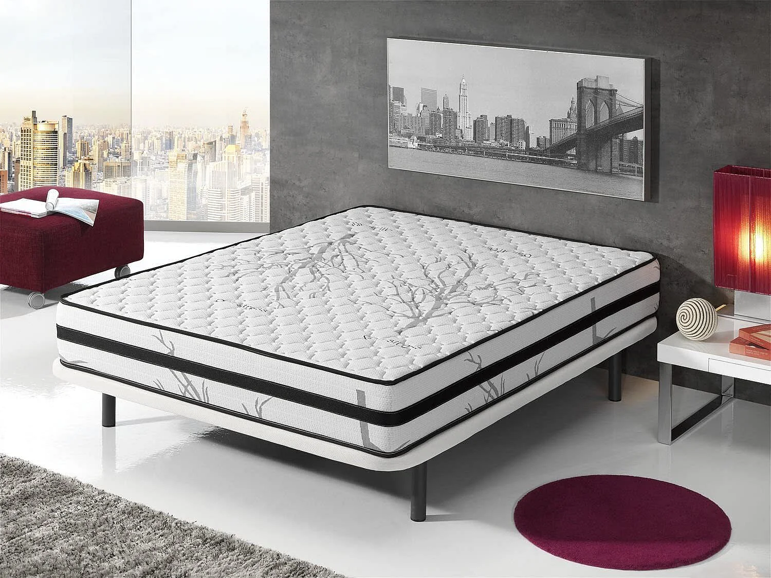 Matelas 200x200 mousse therapy carbone anti stress® | mousse h.r. | épaisseur 19 cm | orthopédique | tissu 3d système airfresh