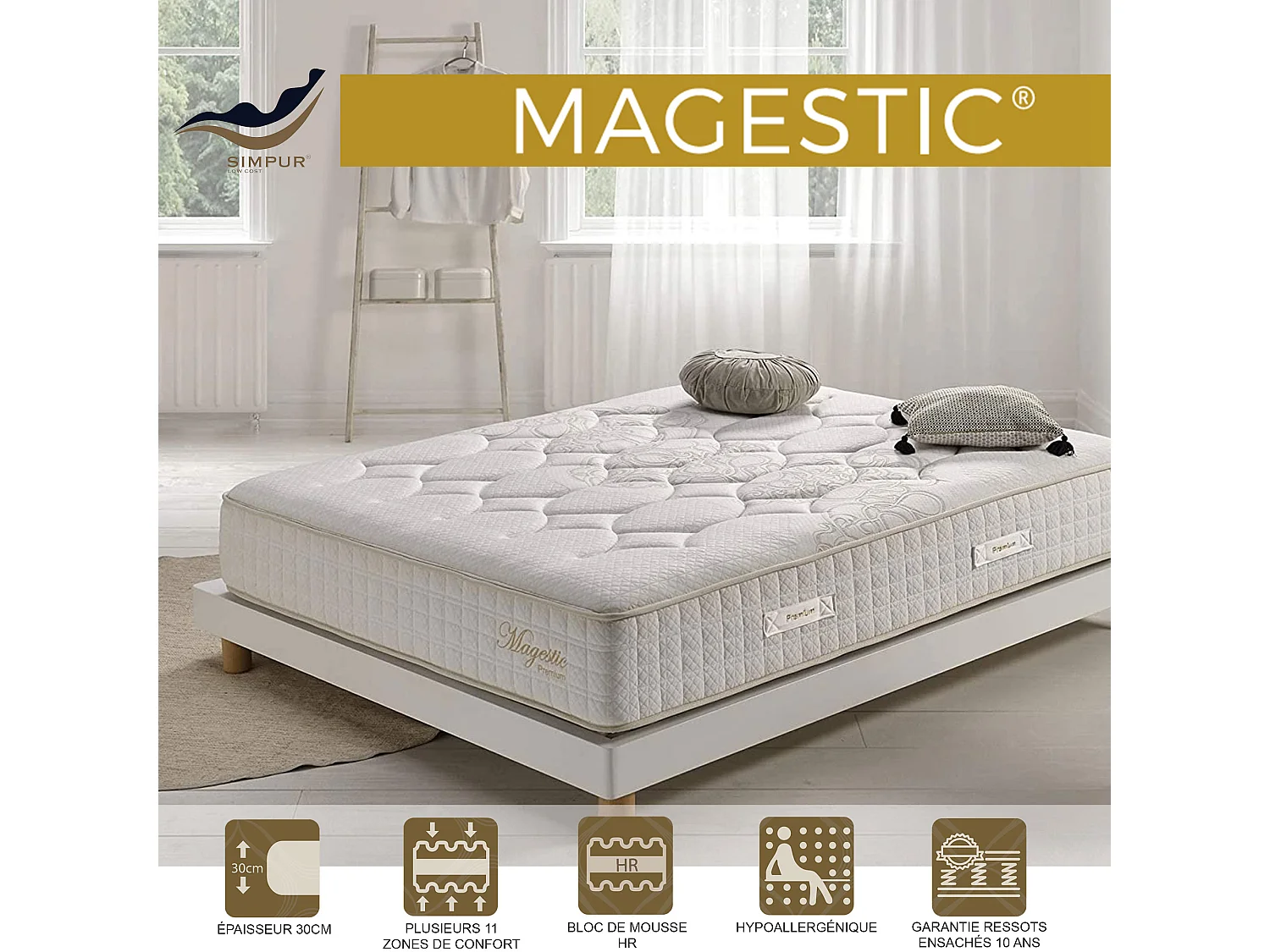 Matelas 90x190 ressorts magestic® | ressorts ensachés avec mousse á mémoire | épaisseur 30 cm - avec 9 couches différentes