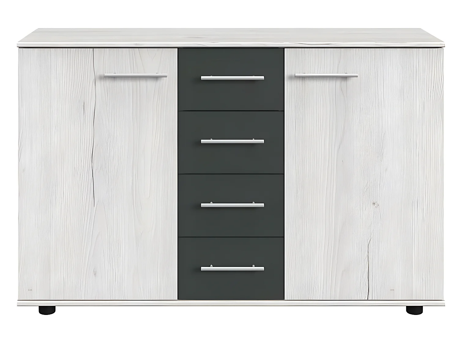Commode Buffet EVA 4 tiroirs graphite 2 portes chêne blanchi