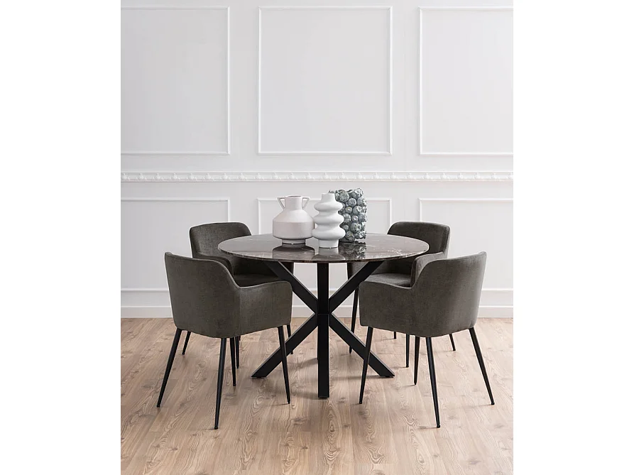 Karen chaise de salle à manger avec accoudoirs gris.