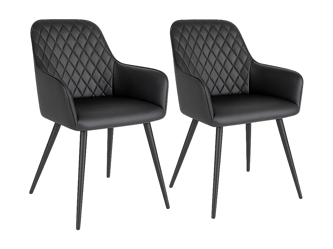 Set van 2 KARU eetkamerstoelen – Kunstleer en zwarte metalen poten-Color Negro