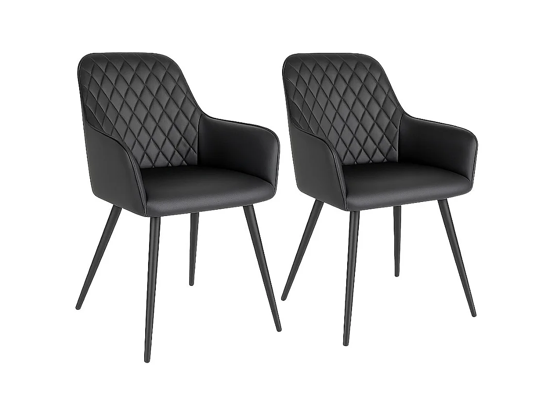 Lot de 2 chaises de salle à manger KARU – Simili cuir et pieds métal noir-Noir