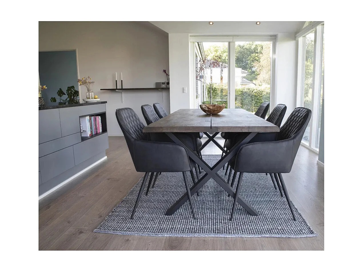 Lot de 2 chaises de salle à manger KARU – Simili cuir et pieds métal noir-Noir