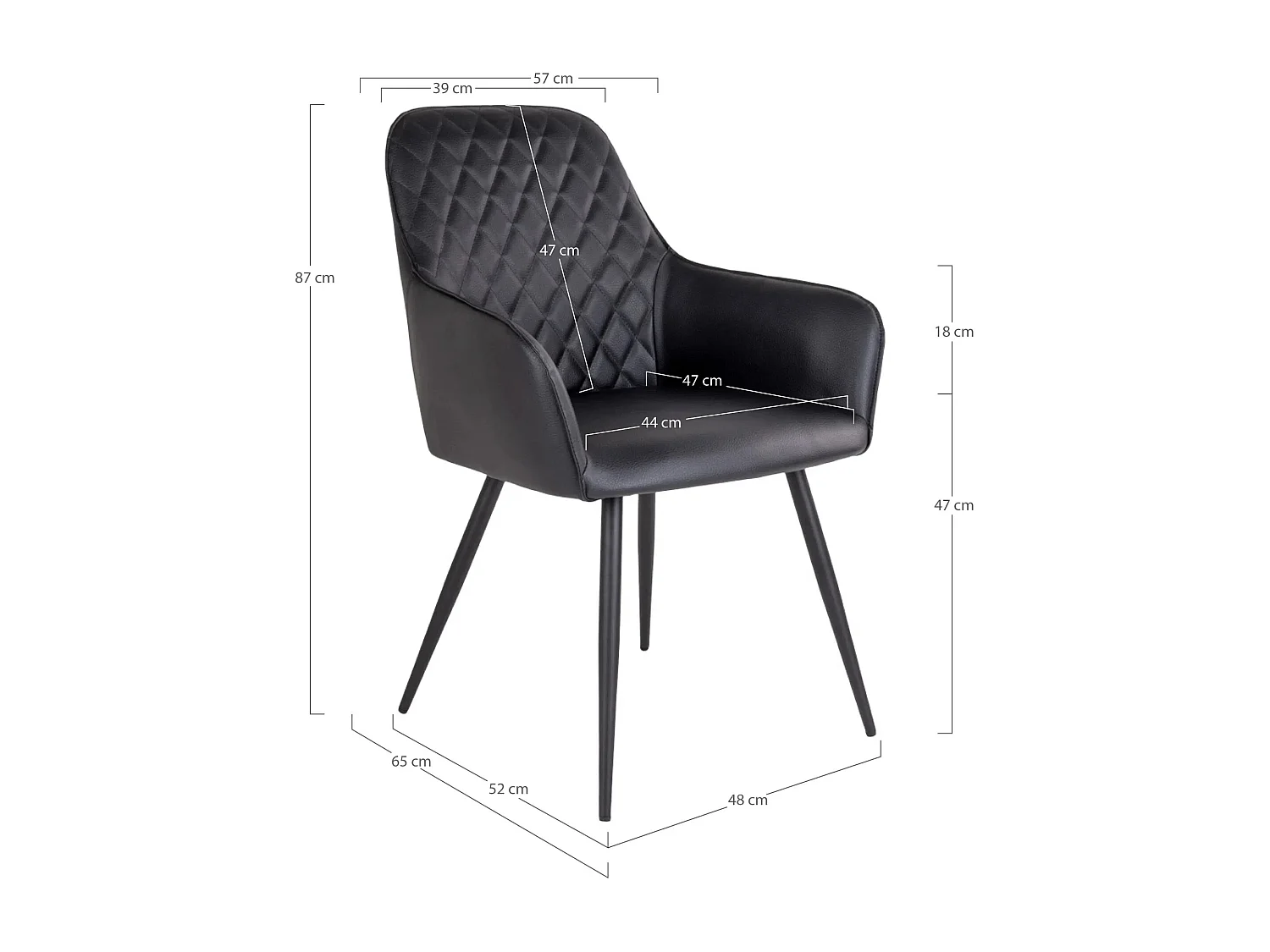 Lot de 2 chaises de salle à manger KARU – Simili cuir et pieds métal noir-Noir