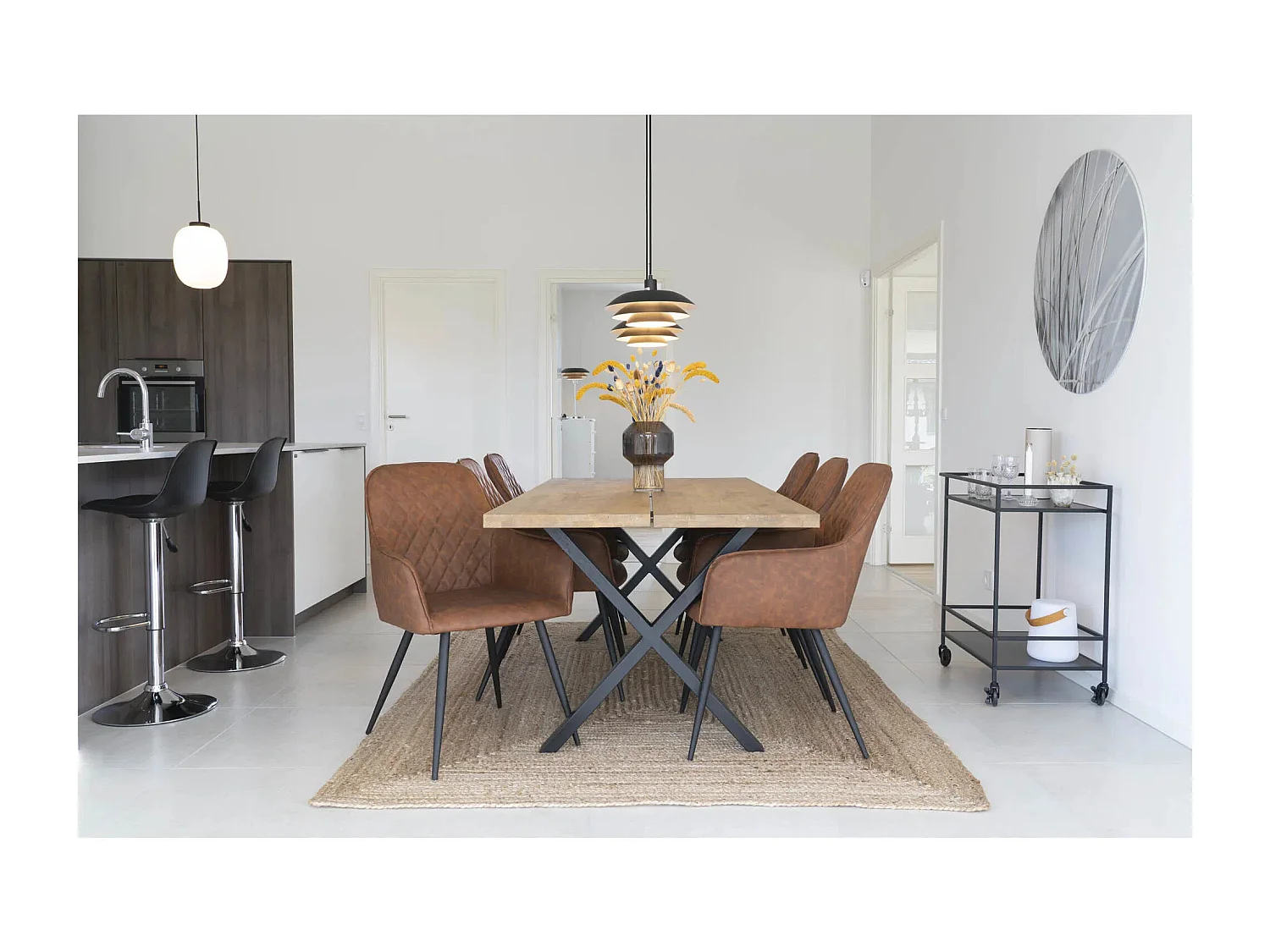 Set van 2 KARU eetkamerstoelen – Kunstleer en zwarte metalen poten-Color Marrón vintage