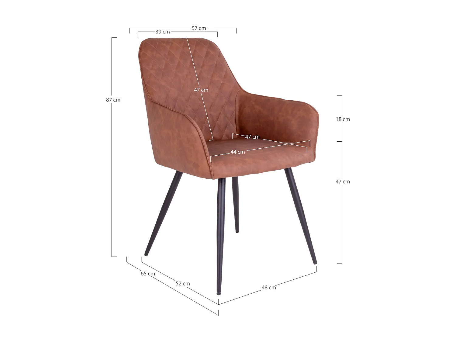 Set van 2 KARU eetkamerstoelen – Kunstleer en zwarte metalen poten-Color Marrón vintage