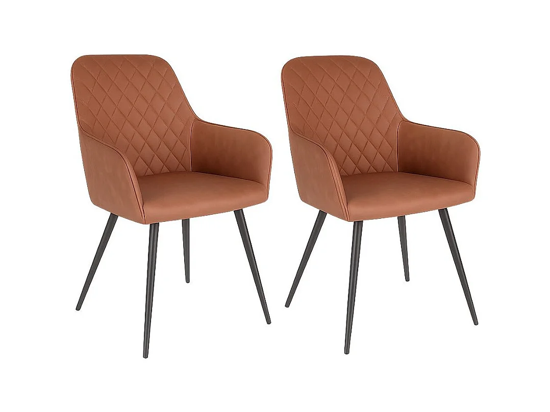 Lot de 2 chaises de salle à manger KARU – Simili cuir et pieds métal noir-Marron vintage