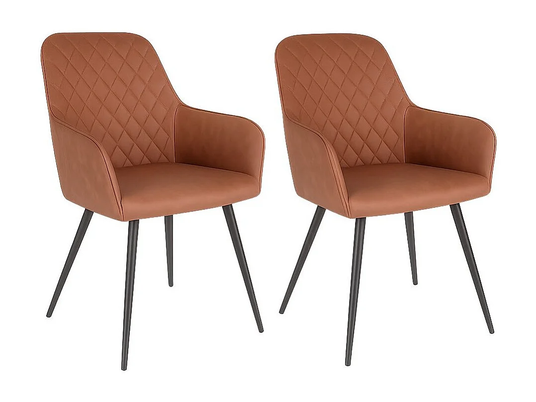 Lot de 2 chaises de salle à manger KARU – Simili cuir et pieds métal noir-Marron vintage