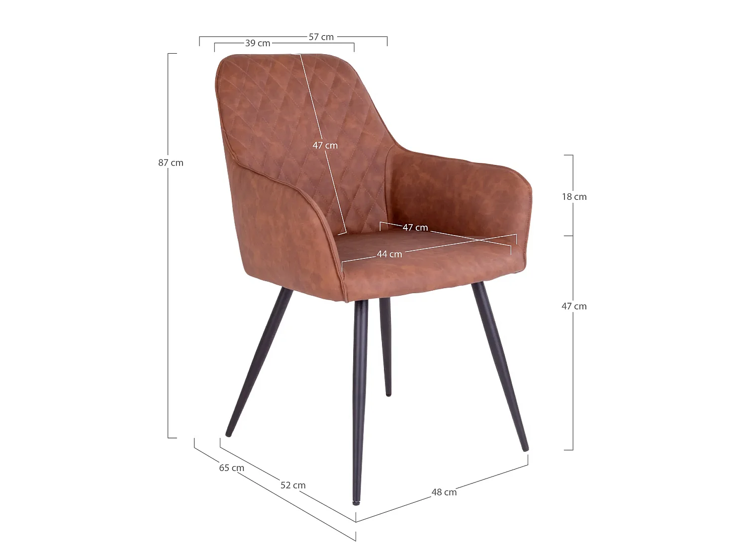 Set van 2 KARU eetkamerstoelen – Kunstleer en zwarte metalen poten-Color Marrón vintage