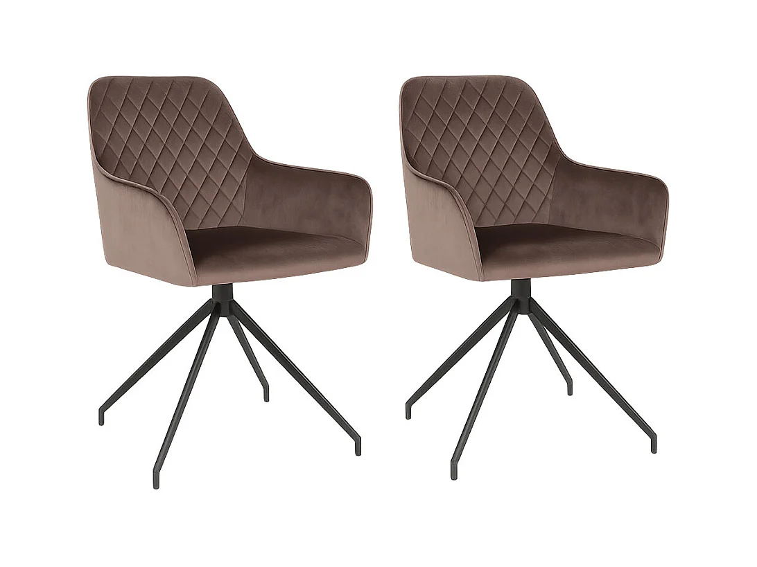Set van 2 KARU eetkamerstoelen – Fluweel en zwarte metalen poten-Color Marrón claro