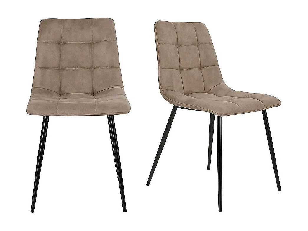 Lot de 2 chaises de salle à manger MODA – Tissu capitonné et pieds en acier noir-Beige
