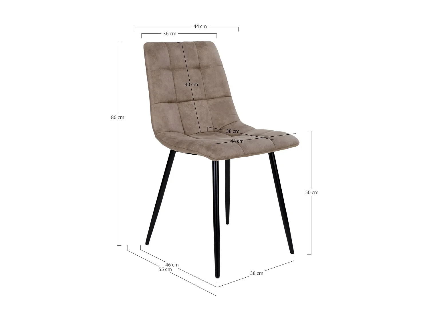 Lot de 2 chaises de salle à manger MODA – Tissu capitonné et pieds en acier noir-Beige