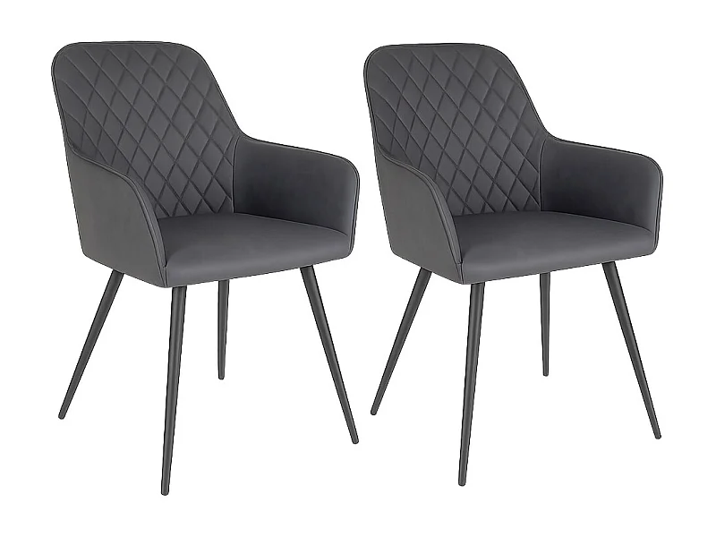 Set van 2 KARU eetkamerstoelen – Kunstleer en zwarte metalen poten-Color Gris oscuro