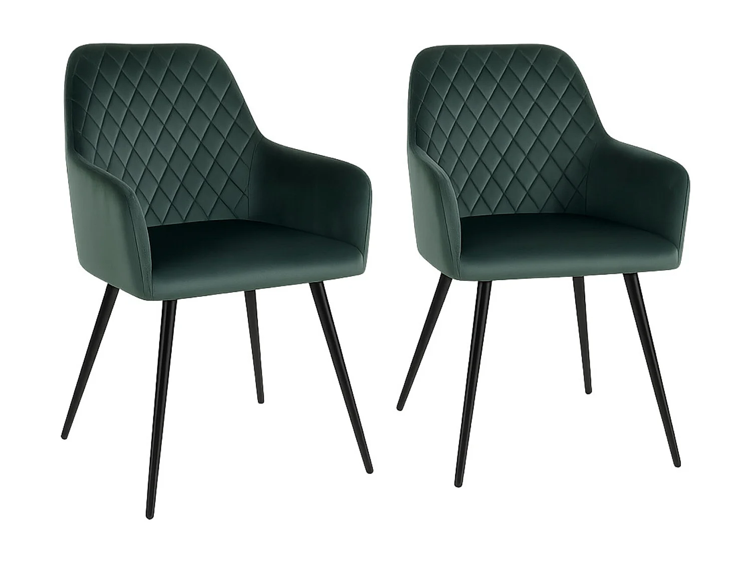 Set van 2 KARU eetkamerstoelen – Fluweel en zwarte metalen poten-Color Verde oscuro