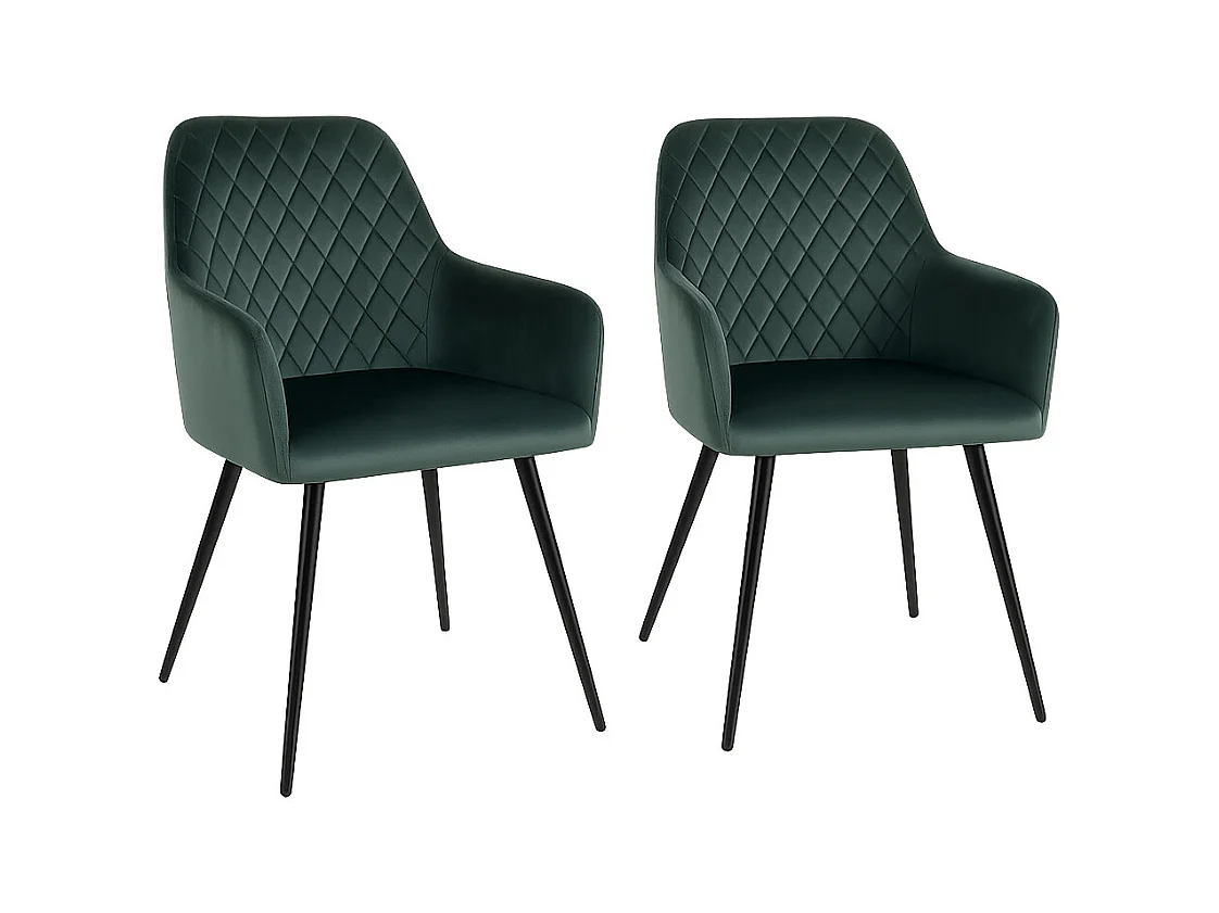 Lot de 2 chaises de salle à manger KARU – Velours et pieds métal noir-Vert foncé