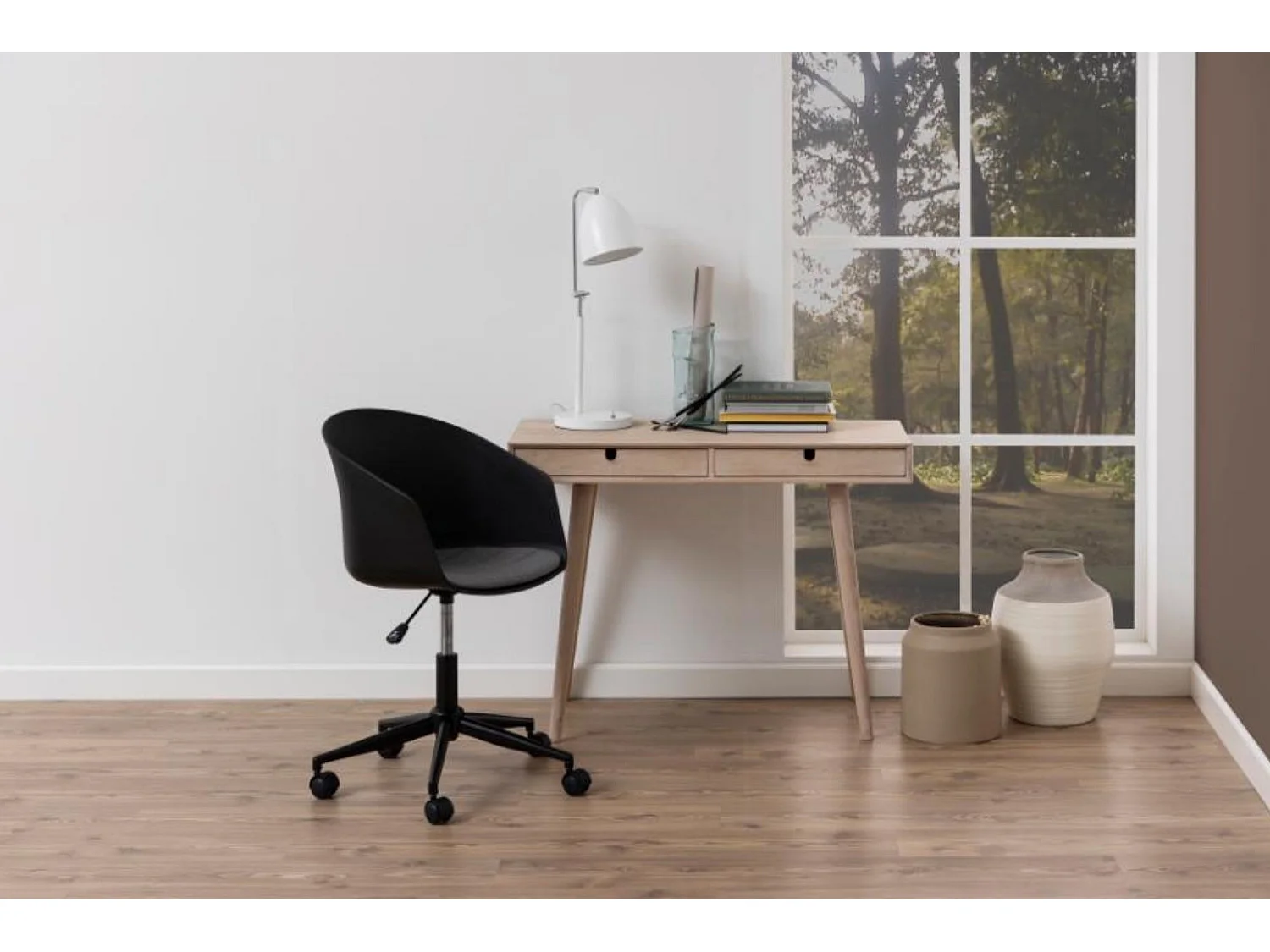 Bureau en bois avec deux tiroirs et pieds inclinés - CENTIOR