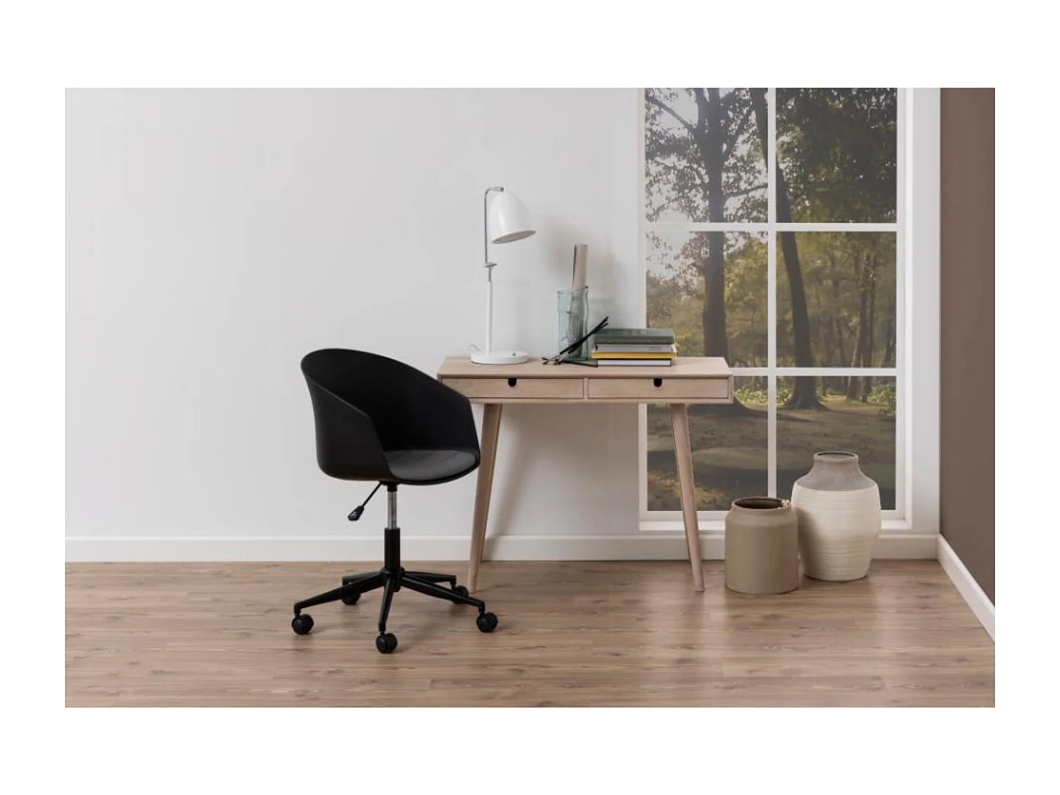 Bureau en bois avec deux tiroirs et pieds inclinés - CENTIOR