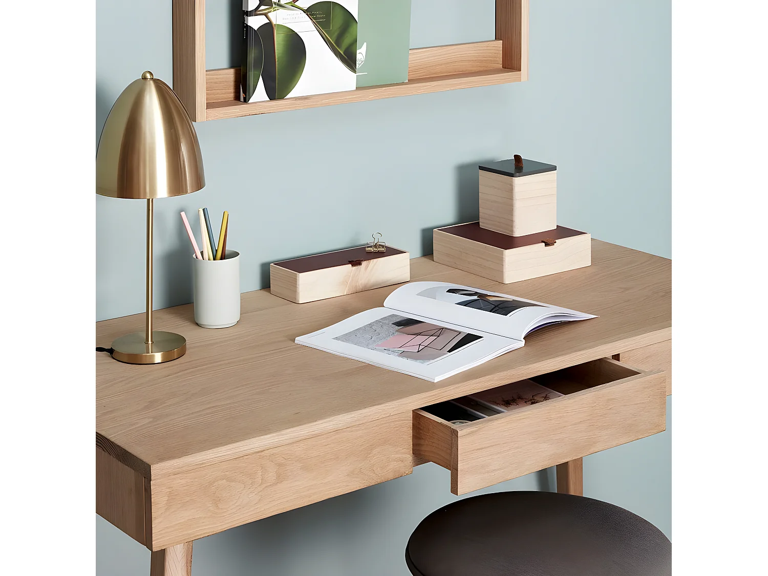 Bureau 3 tiroirs en bois clair CHARLESTON