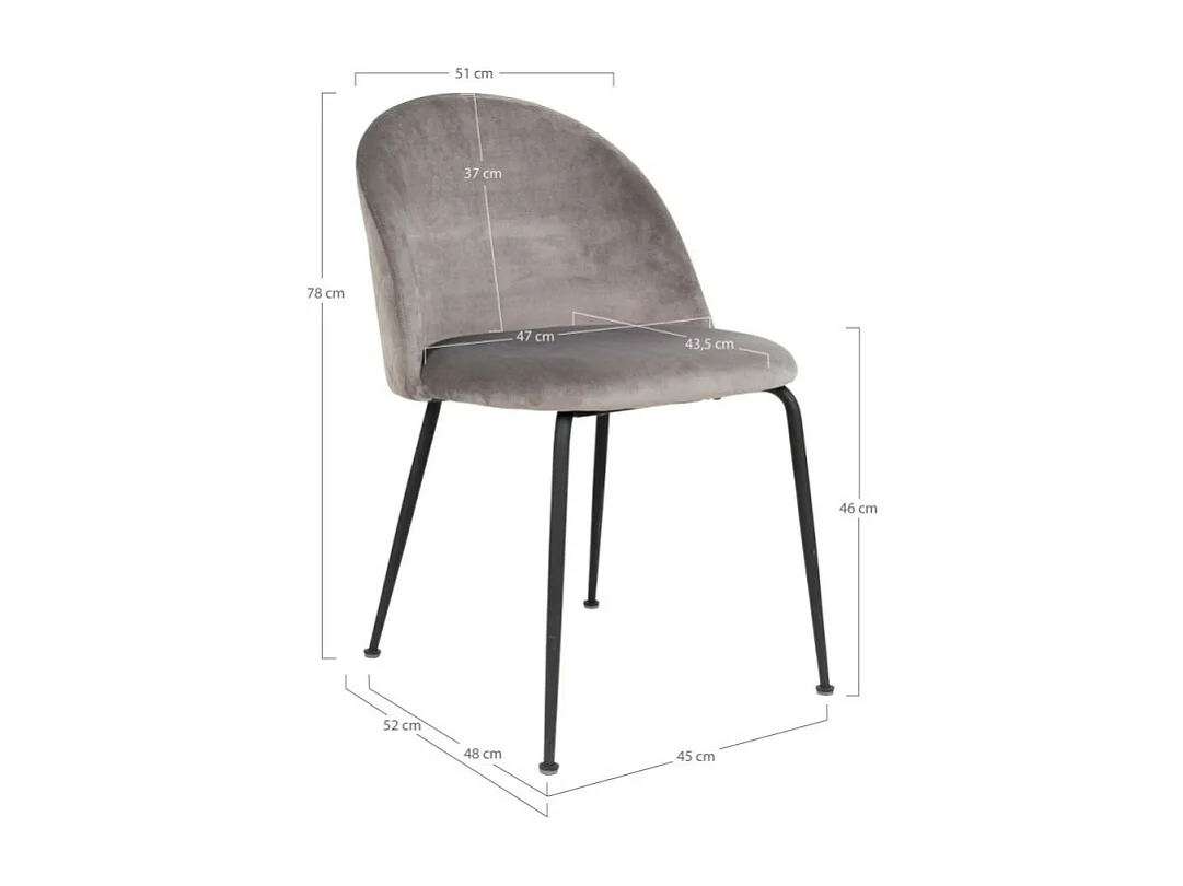 Silla de comedor de terciopelo gris con pies negros