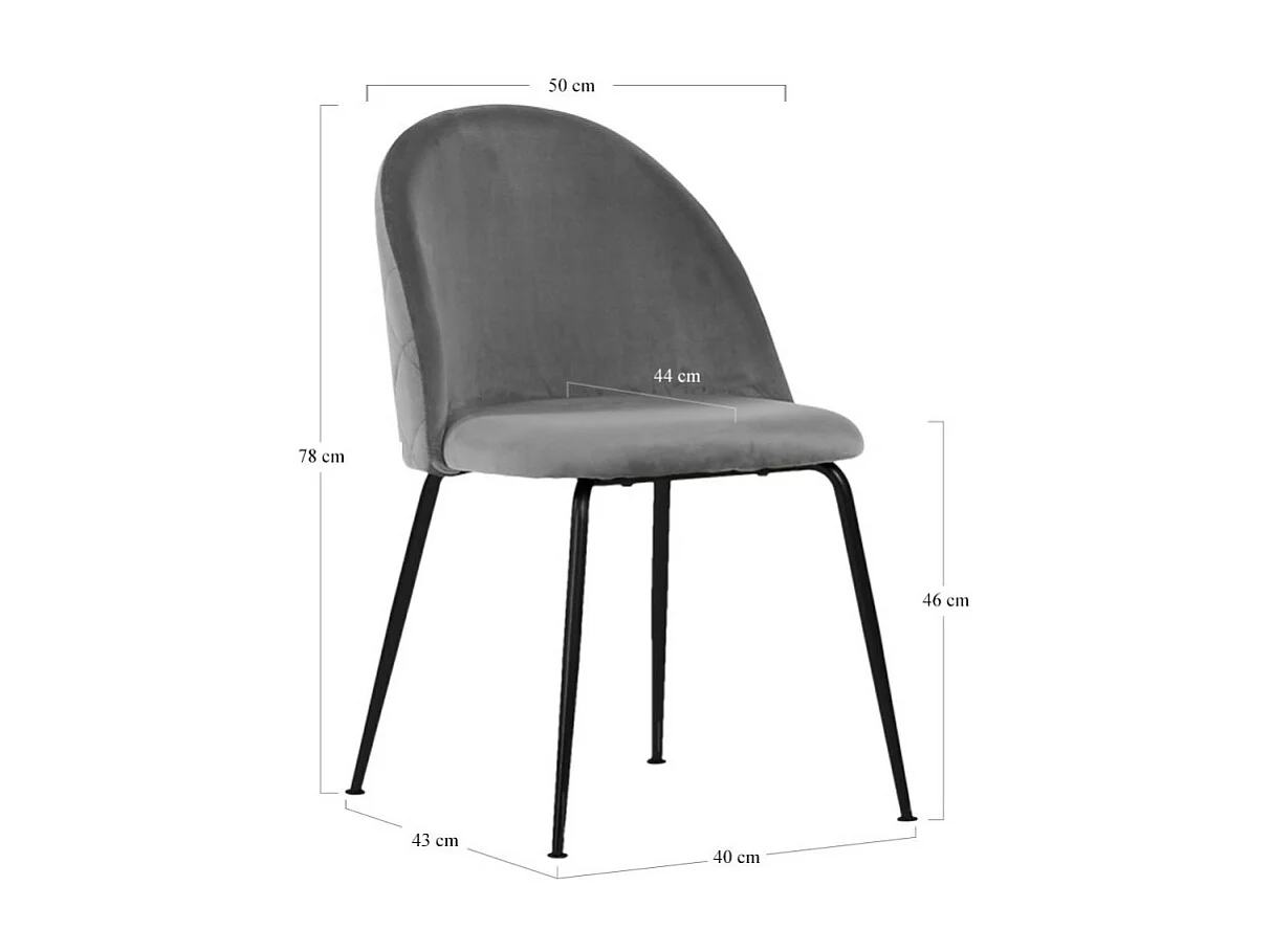 Chaise De Salle À Manger Genève En Velours Gris Pieds Noirs