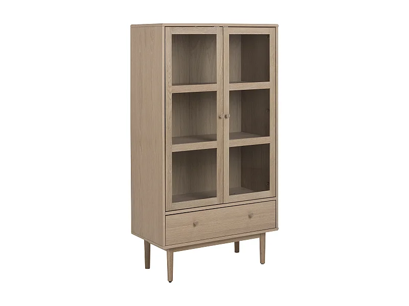 Aston Vitrinenschrank mit 2 Glastüren und 1 Schublade, weiß geölt eichendekor.