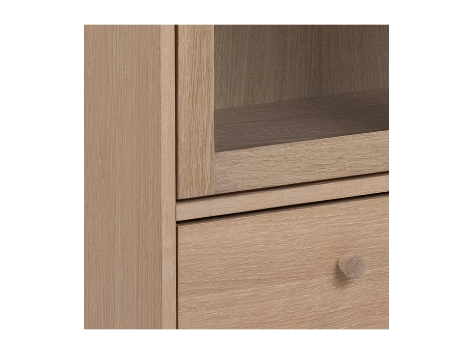 Aston Vitrine avec 2 portes vitrées et 1 tiroir, imitation chêne huilé, blanc.