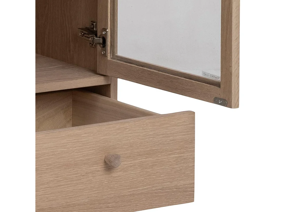 Aston Vitrine avec 2 portes vitrées et 1 tiroir, imitation chêne huilé, blanc.