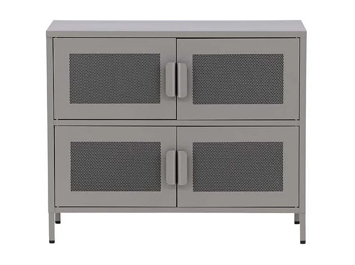 Aparador cuidado de 4 puertas color gris claro.