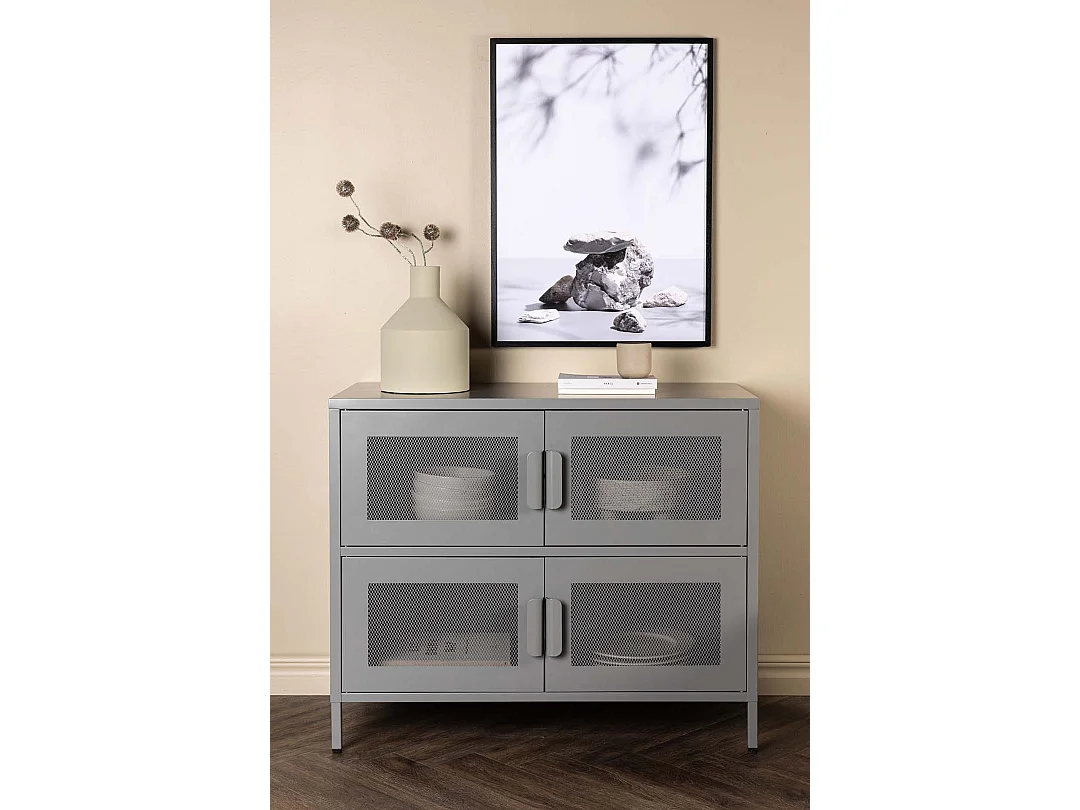 Buffet 4 Portes en Métal "Nett" 90cm Gris Clair