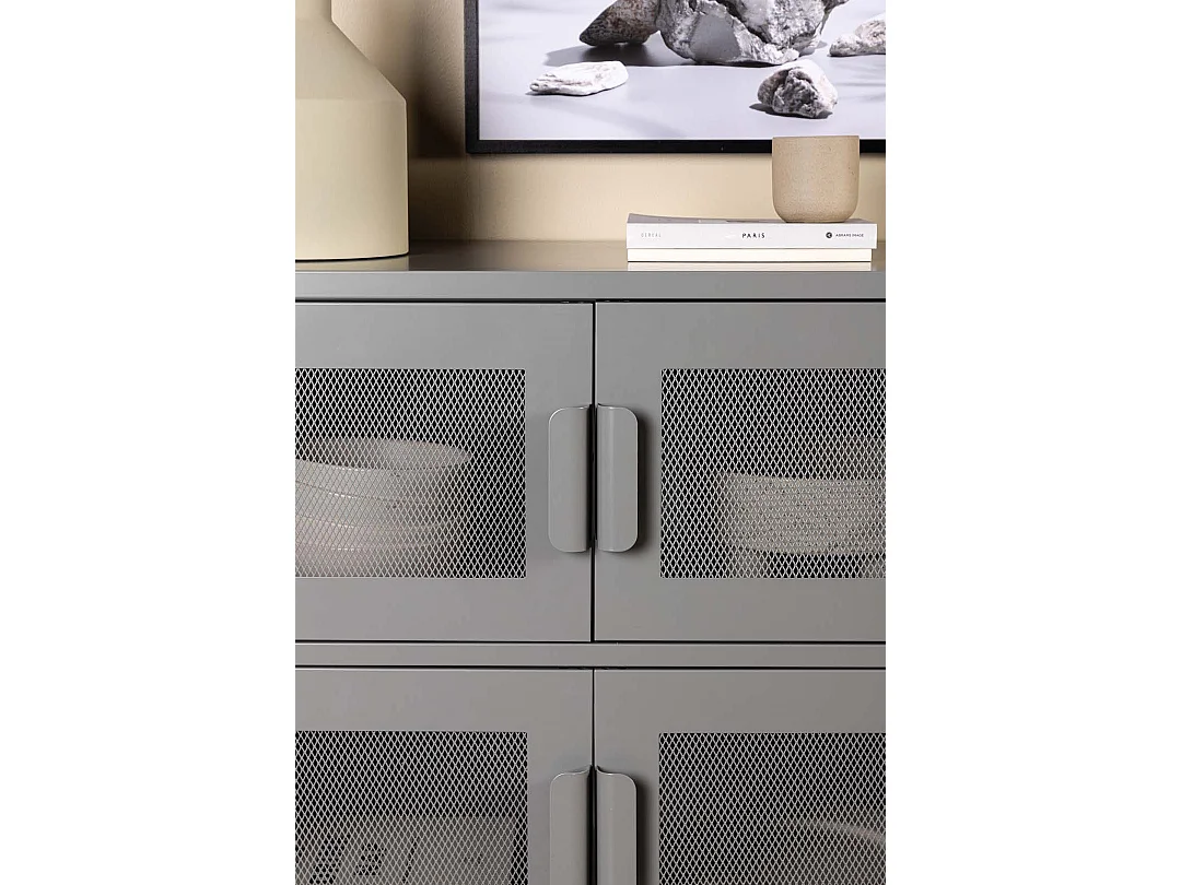 Buffet 4 Portes en Métal "Nett" 90cm Gris Clair