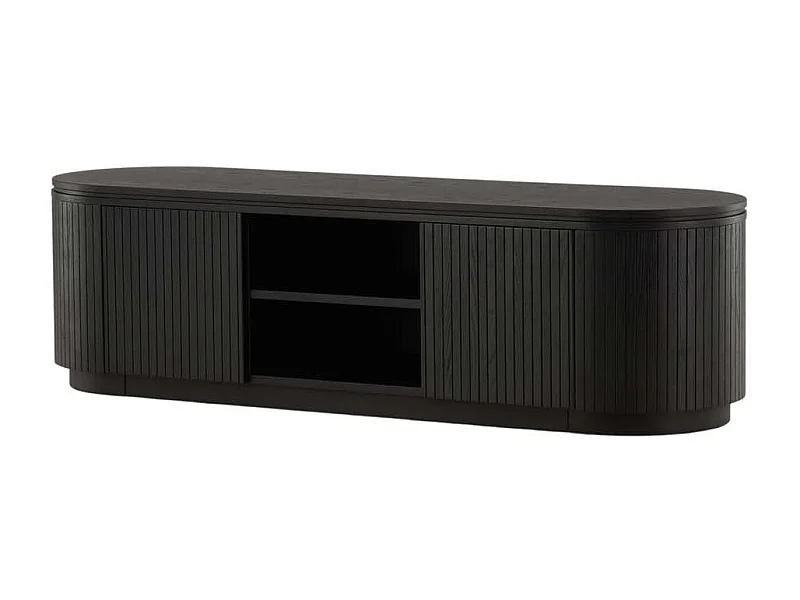 Meuble TV Design Nervuré "Fjallbacka" 160cm Noir