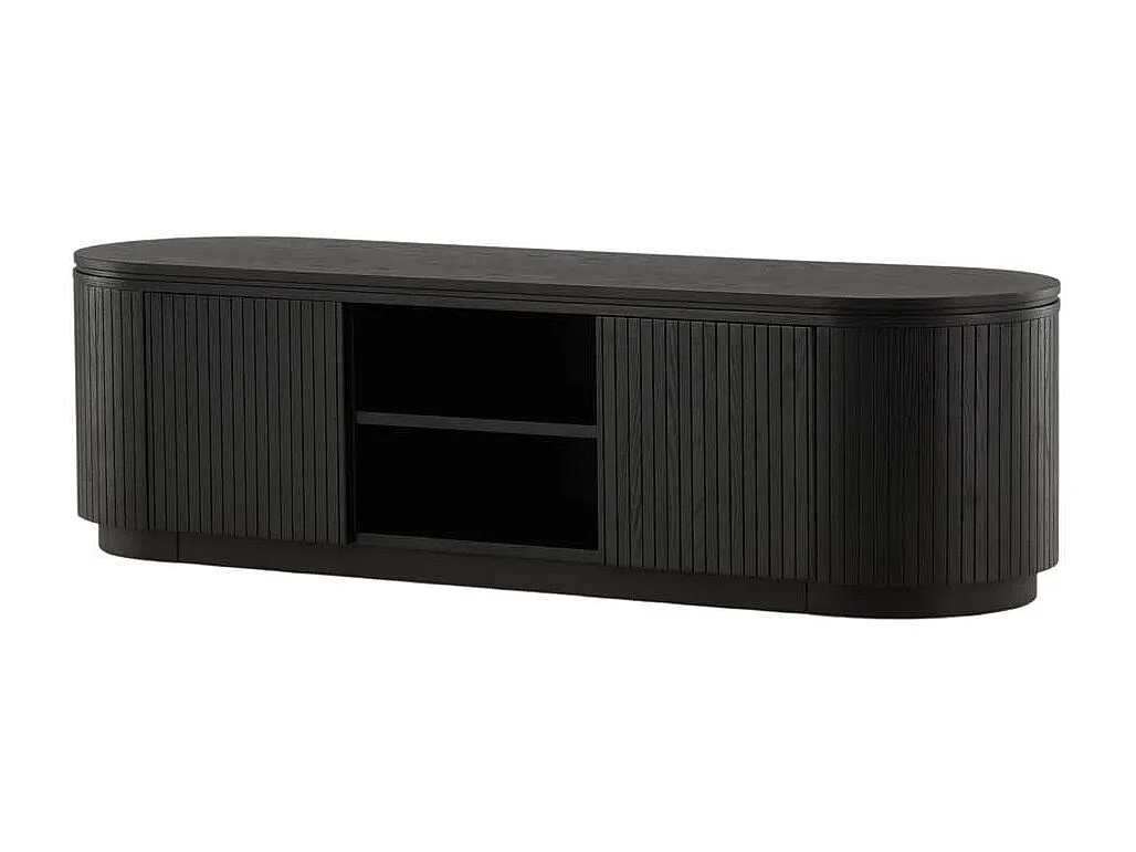 Meuble TV Design Nervuré "Fjallbacka" 160cm Noir