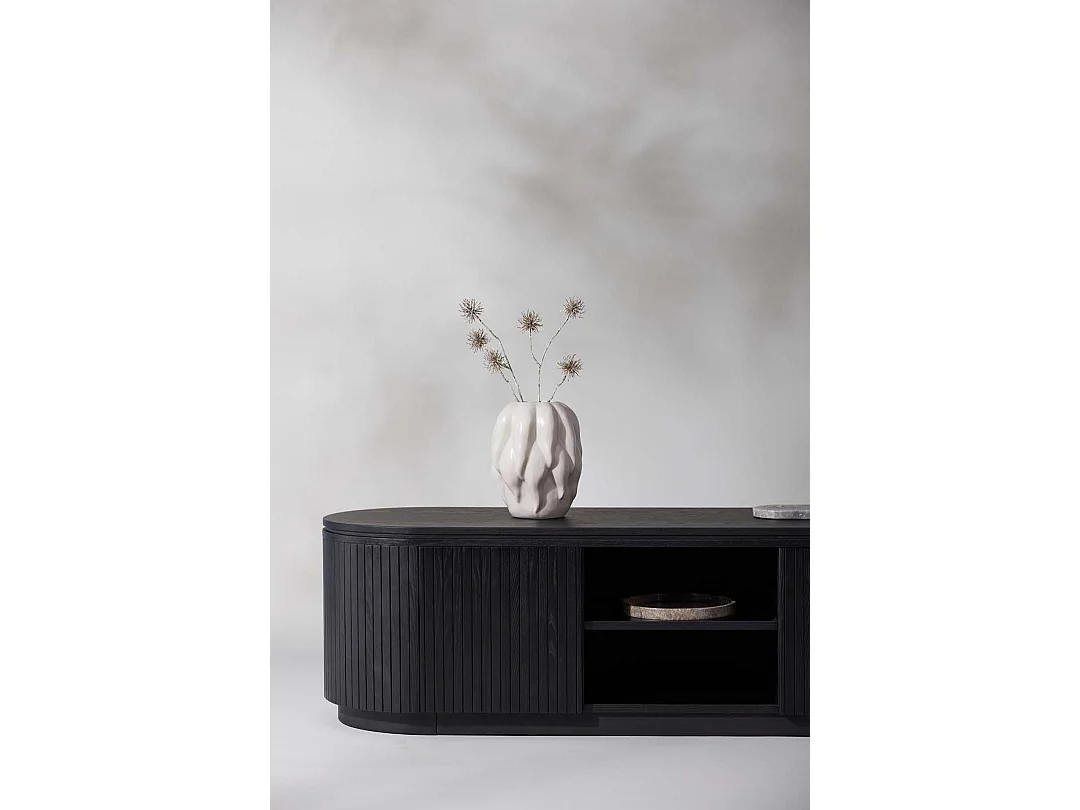 Meuble TV Design Nervuré "Fjallbacka" 160cm Noir