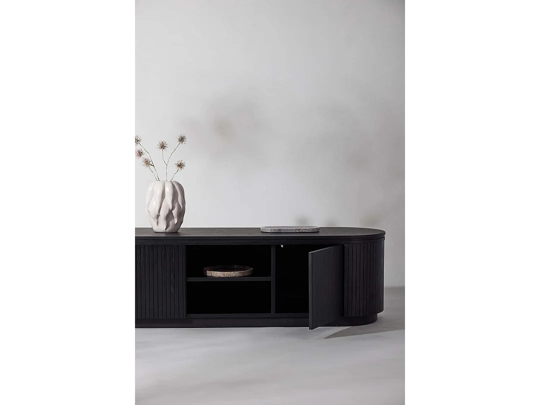 Meuble TV Design Nervuré "Fjallbacka" 160cm Noir