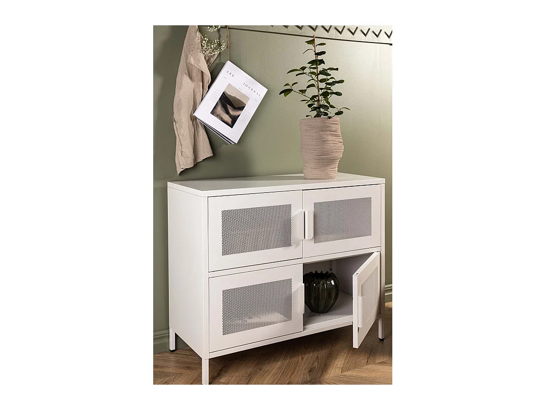 Buffet 4 Portes en Métal "Nett" 90cm Blanc