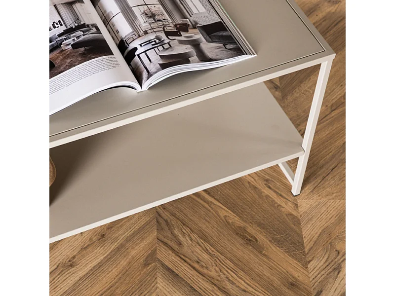 Staal salontafel , bijzettafel beige.