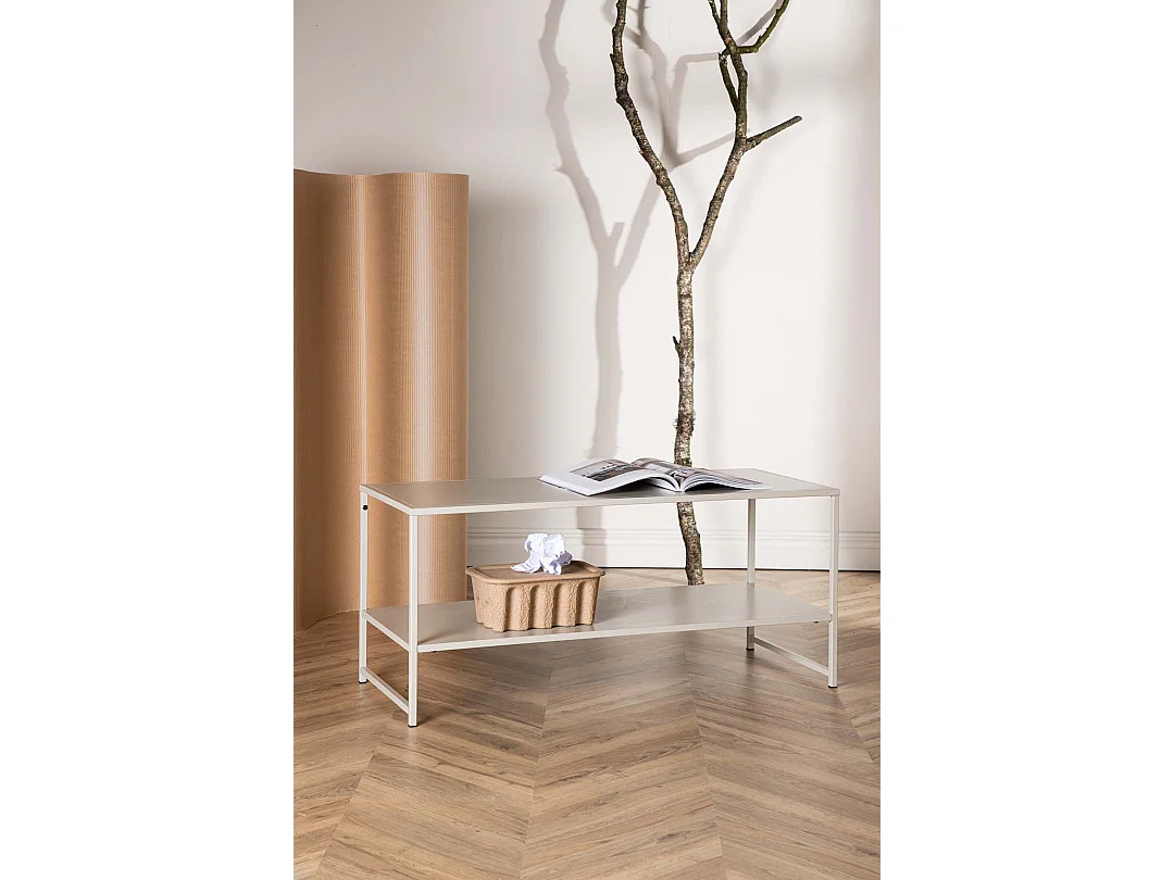 Table Basse Avec Étagère "Staal" 102cm Beige