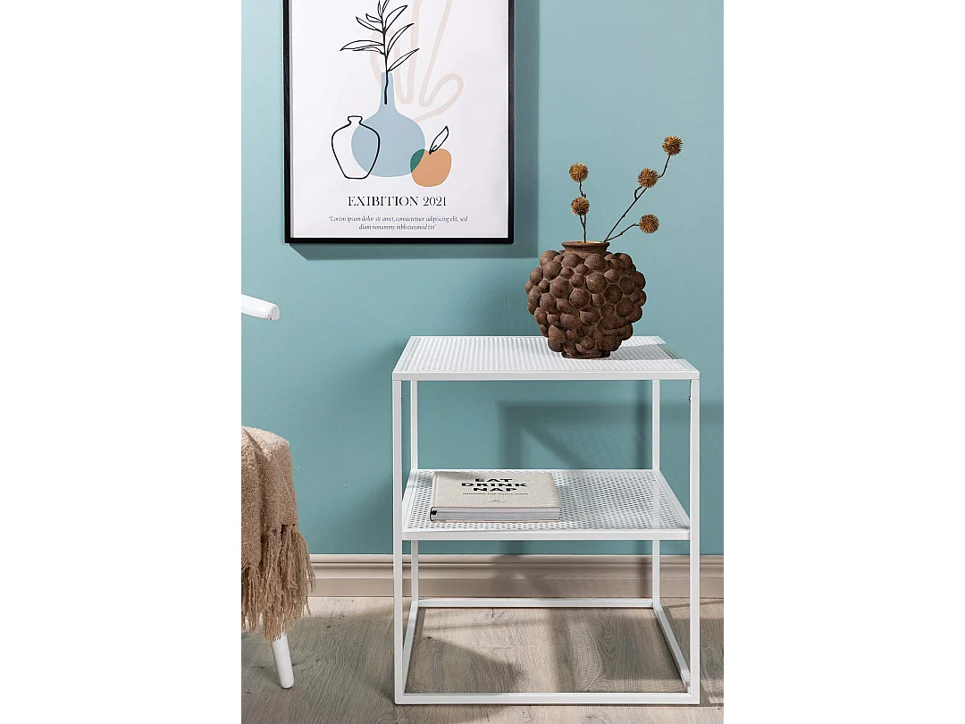 Table d'Appoint Avec Étagère "Netz" 60cm Blanc