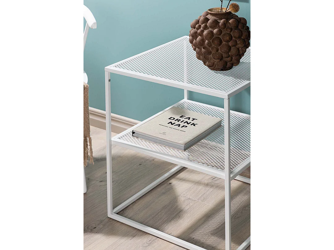 Table d'Appoint Avec Étagère "Netz" 60cm Blanc