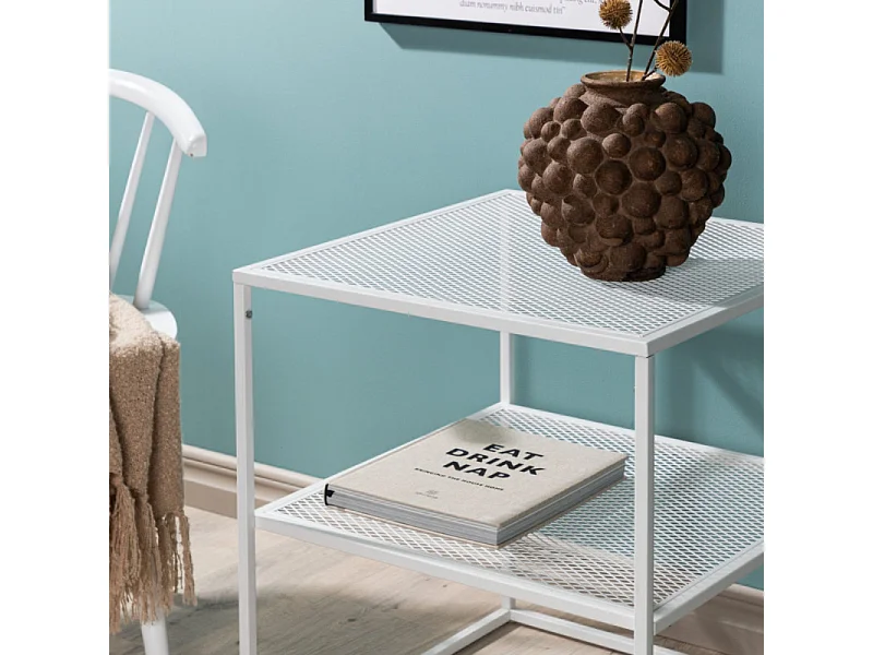 Table d'Appoint Avec Étagère "Netz" 60cm Blanc