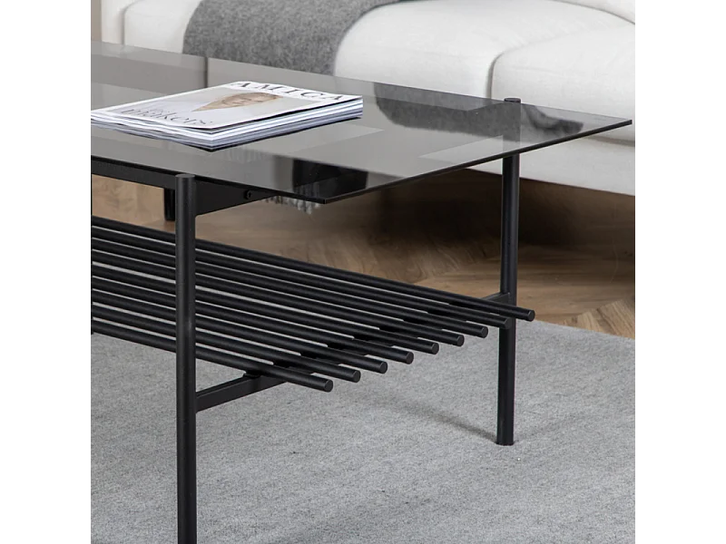 VonStaf salontafel met plank 60x120 cm glas zwart.