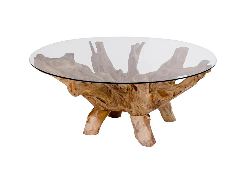 Table basse ronde en Teck et verre AMAZONAS Ø110cm